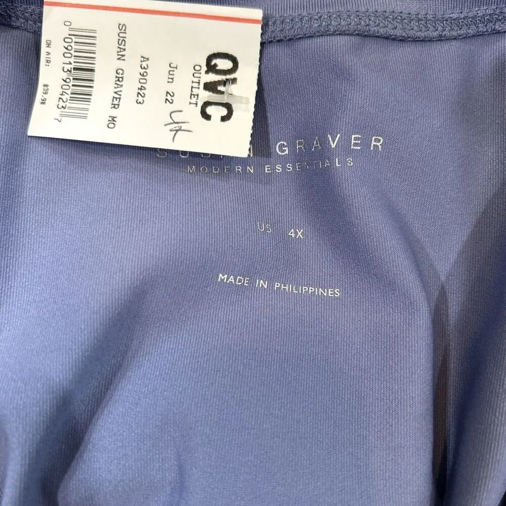 Susan Graver Modern Essentials Butterknit Top V Neck Peri Blue Mist Plus Size 4X